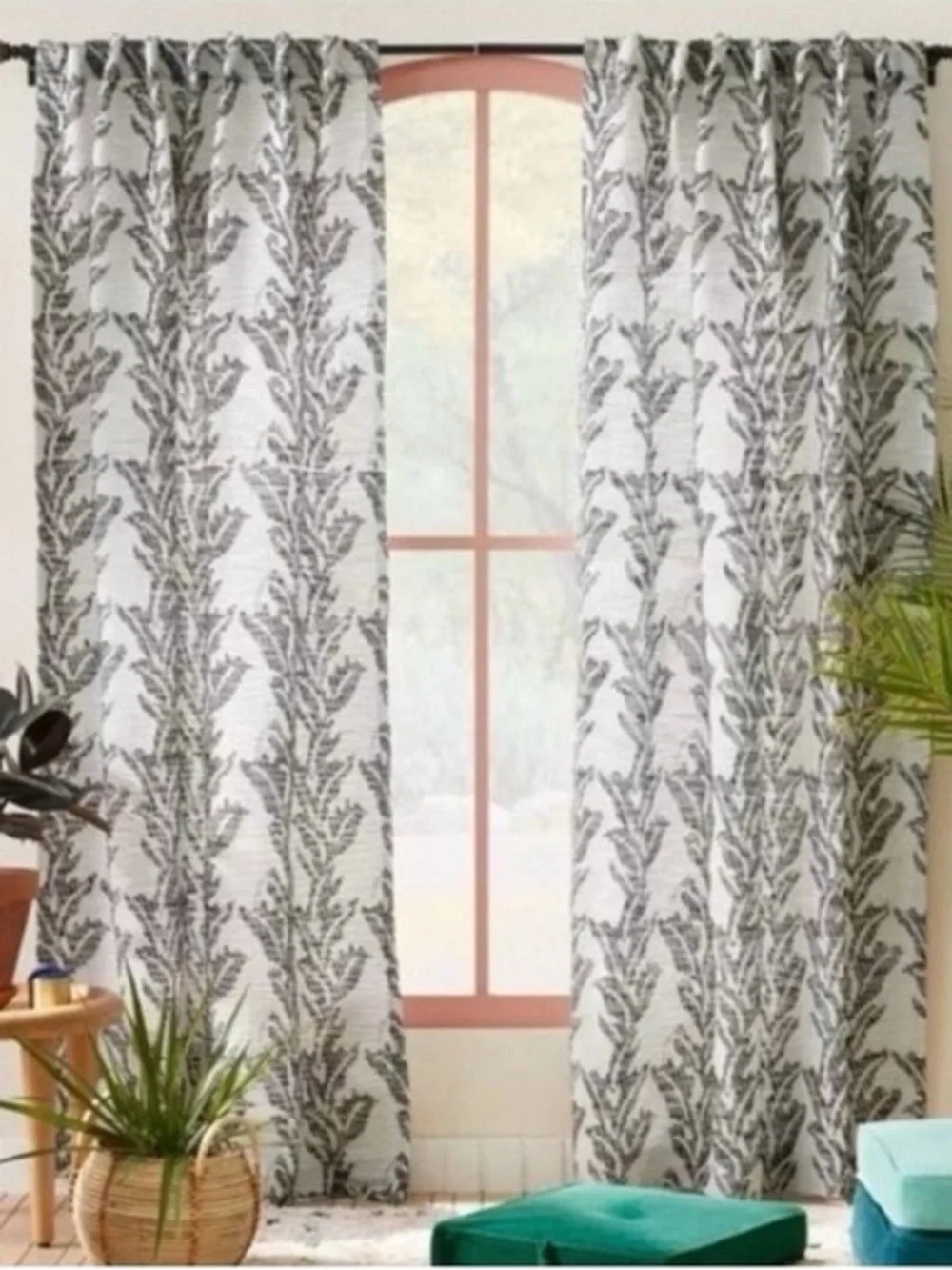 NWT OpalHouse Jungalow Limu Leaf Slate Gray Curtain Panel 95”x50”